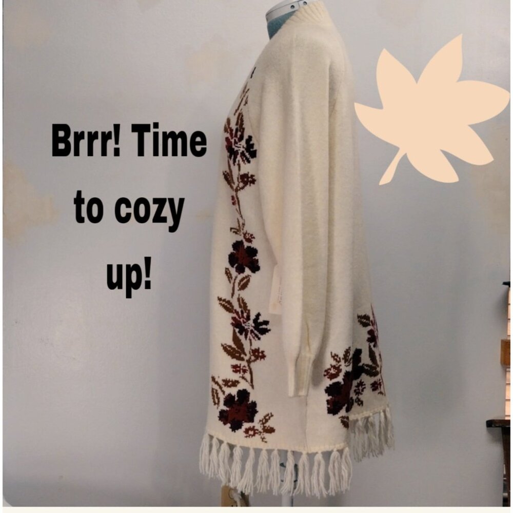 Shyanne Womens Floral Knit Cardigan Sweater With Fringe Hem XL - Picture 1 of 9